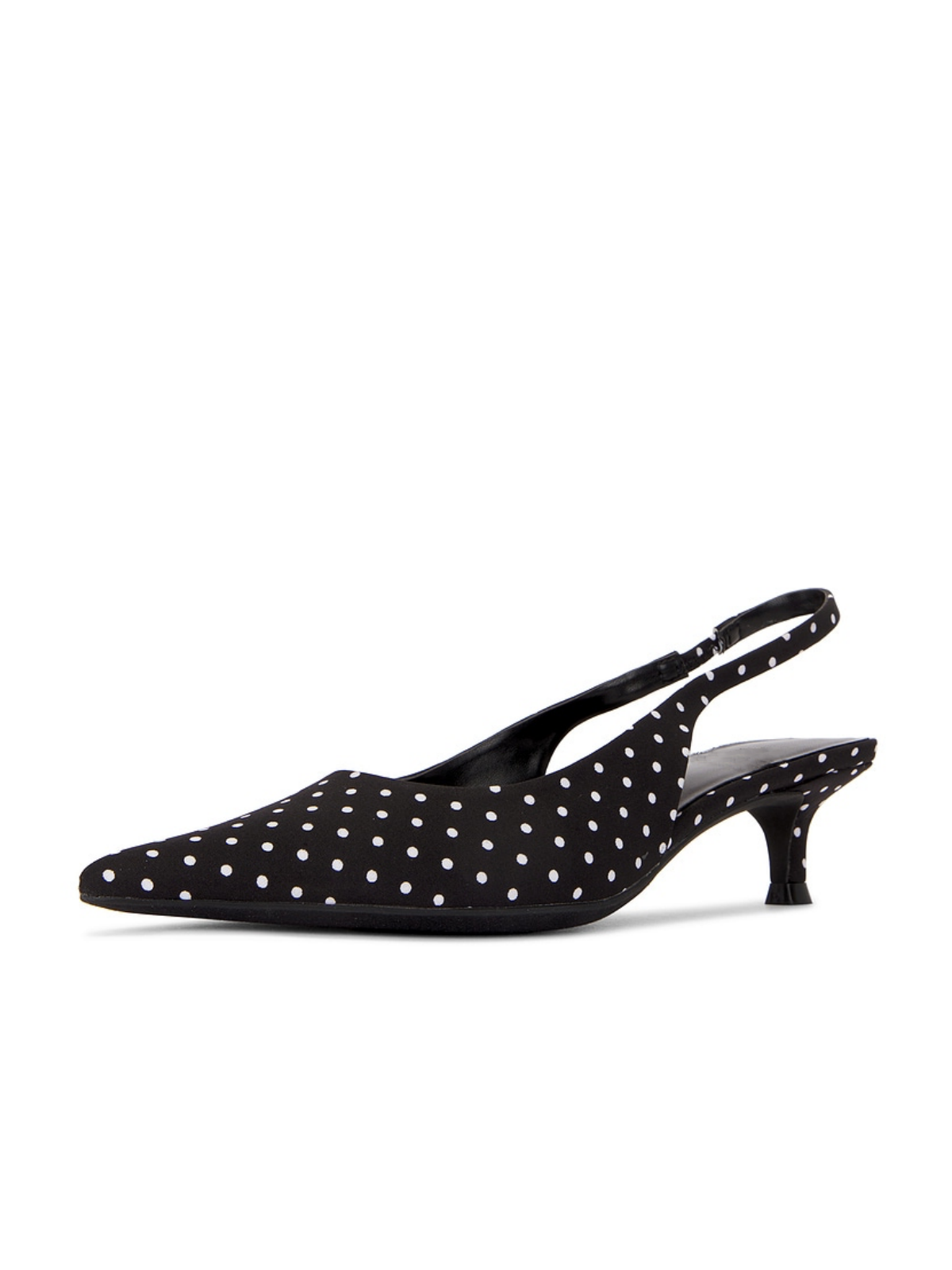 Black Satin White Polkadot Pointed-Toe Slingback Pump Kitten Heels