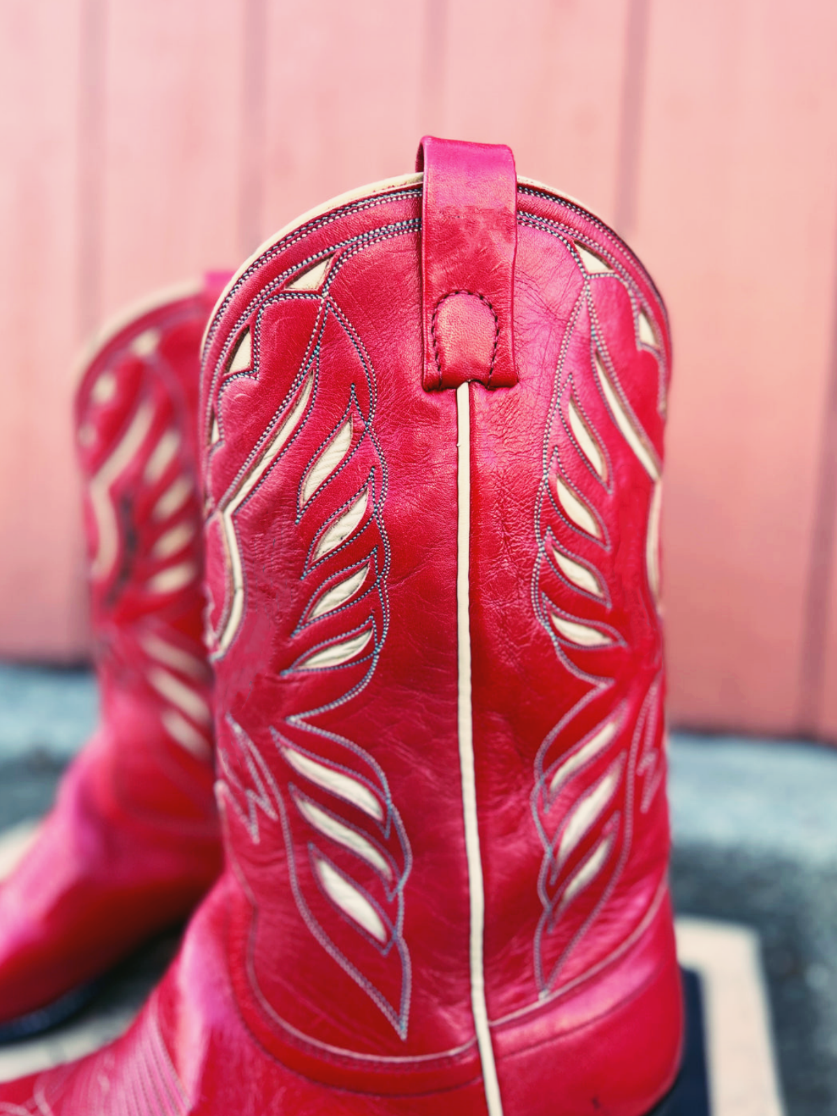 Red Thunderbird Inlay Wide Mid Calf Boots Pointed-Toe Western Cowgirl Boots