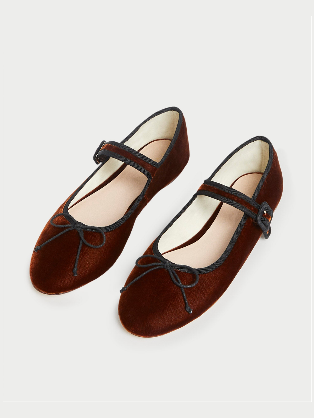 Sienna Velvet Almond-Toe Elastic Bridge Strap Bow Mary Janes Ballet Flats