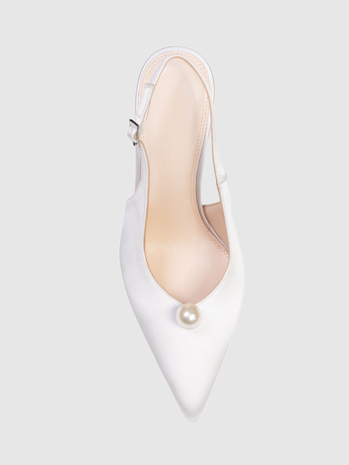 White Satin Pointed-Toe Slingback Pump High Heels With Pearl