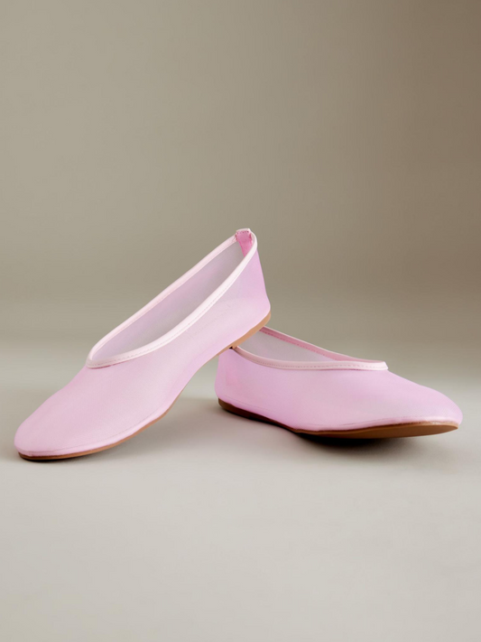 Cute Pink Semi-Transparent Mesh Ballet Flats With Round Toe