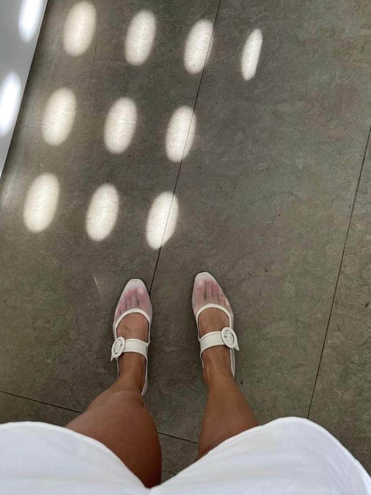 White Mesh Elongated Ballet Flats Mary Janes With Oversized Buckle