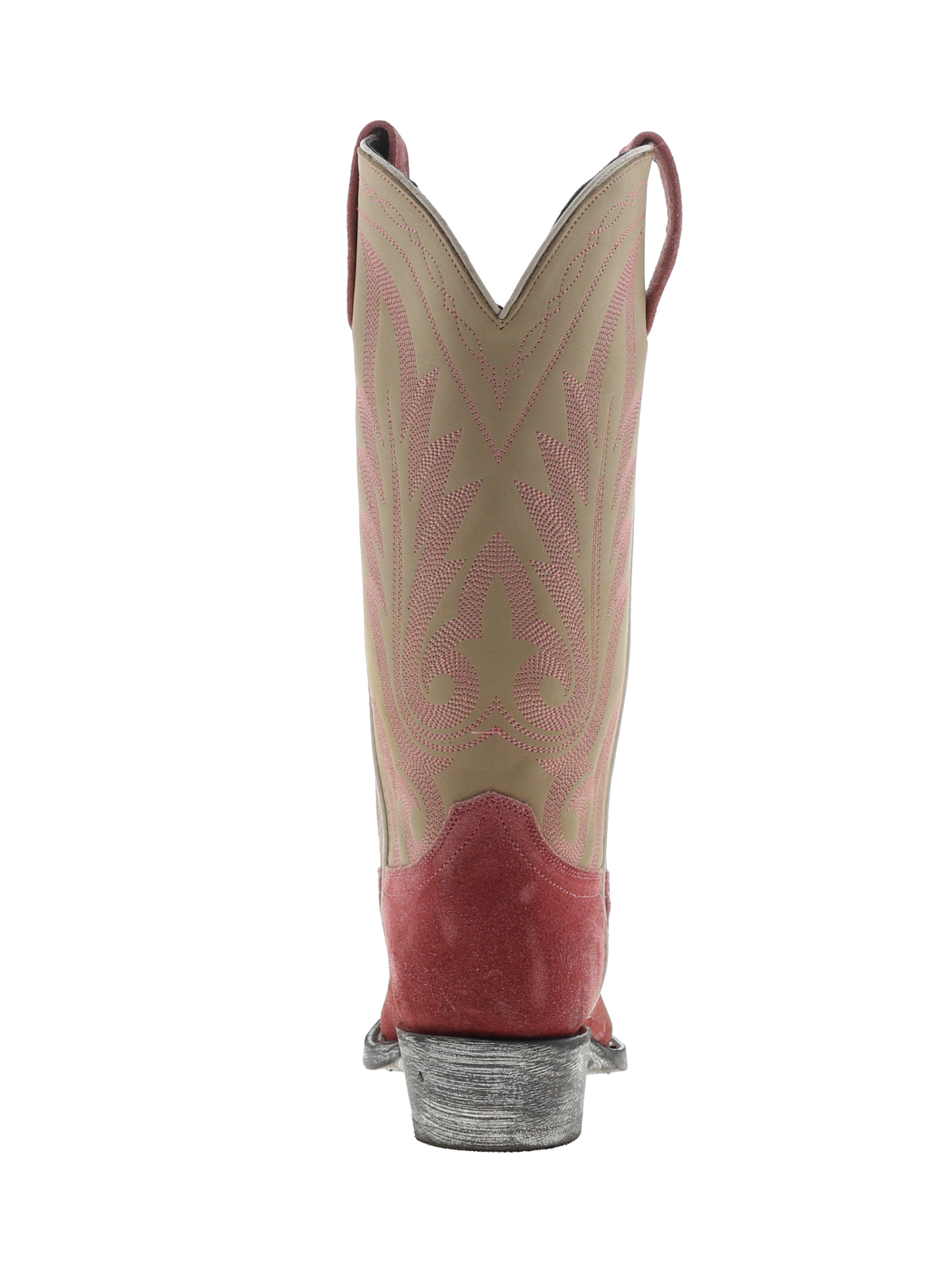 Contrast Beige And Pink Faux Suede Snip-Toe Leaf Embroidery Wide Mid Calf Tall Cowgirl Boots