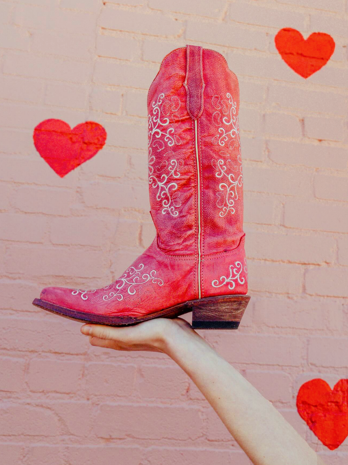 Red Filigree Floral Embroidery Snip-Toe Wide Mid Calf Western Boots Cowgirl Tall Boots