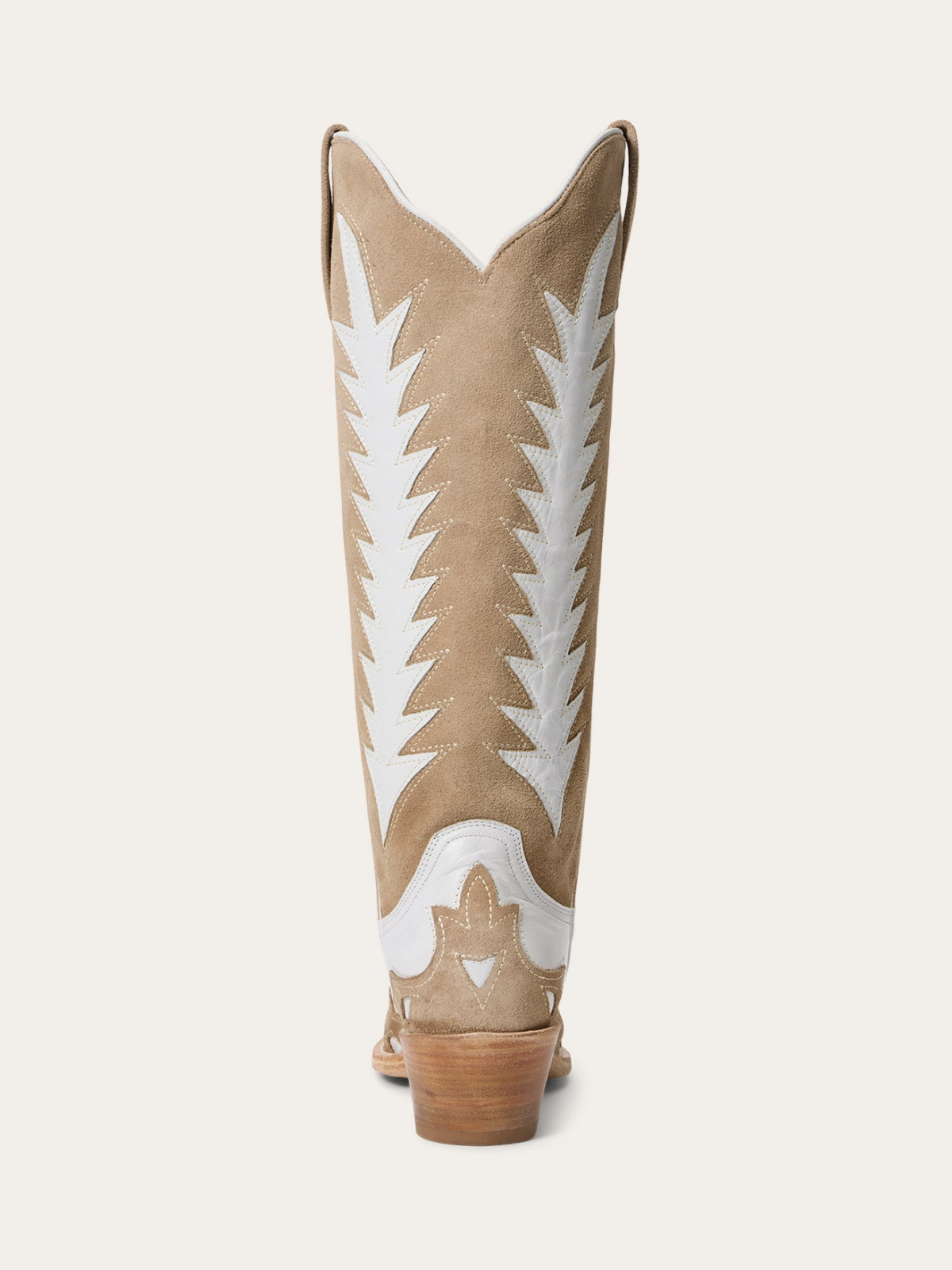 Contrast White And Tan Faux Suede Snip-Toe Flame Applique Wide Mid Calf Tall Cowgirl Boots