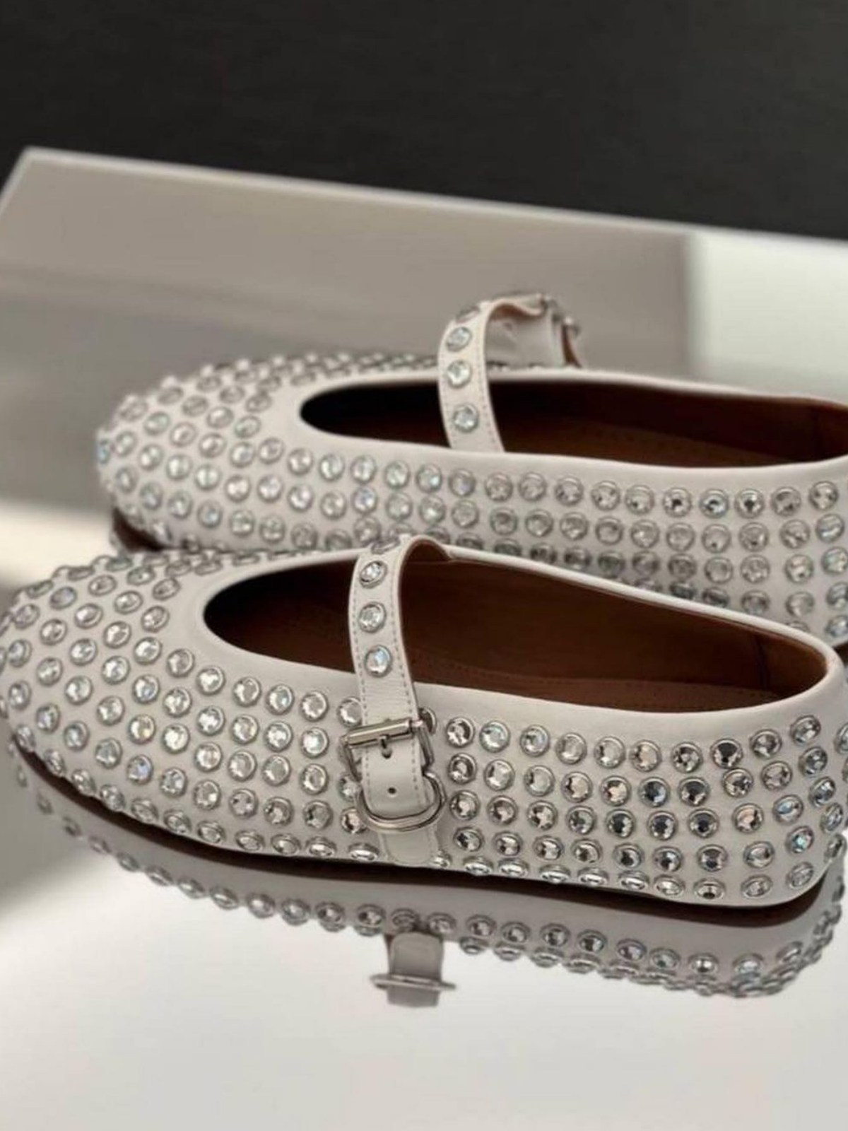 Cute White Sparkle Rhinestone Strass Ballet Flats Mary Janes