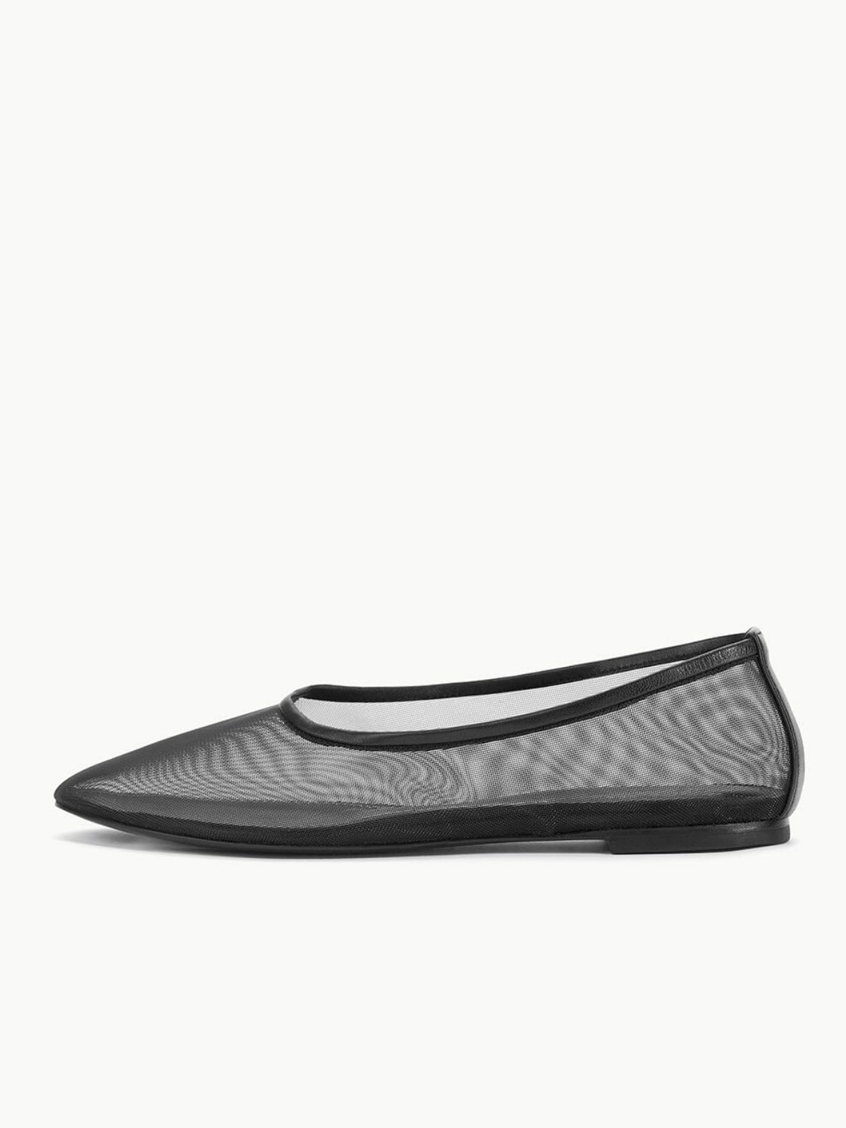 Black Round-Toe Slip-On Mesh Ballet Flats