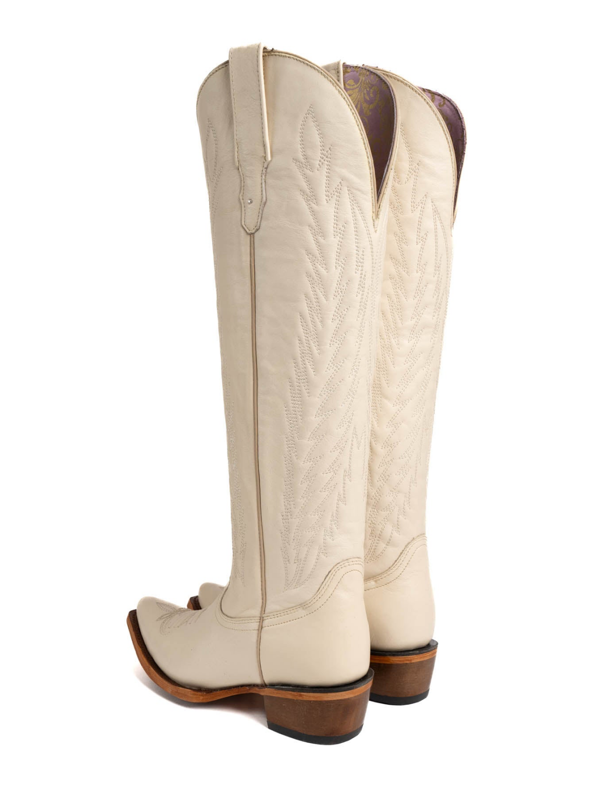 Ivory Snip-Toe Embroidery Tall Half-Zip Knee High Cowgirl Boots