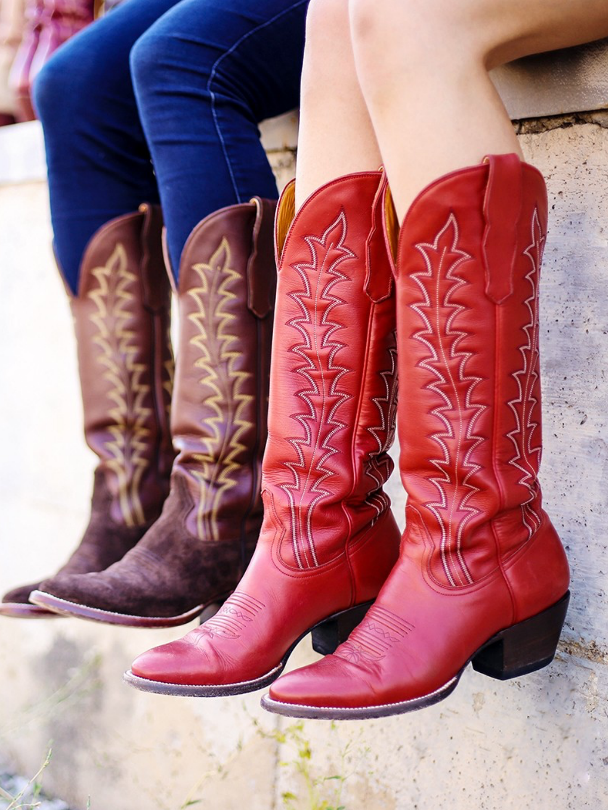 Red Calf Riding Boot Red Vegan Leather Embroidery Almond-Toe Wide Mid Calf Cowgirl Boots ...