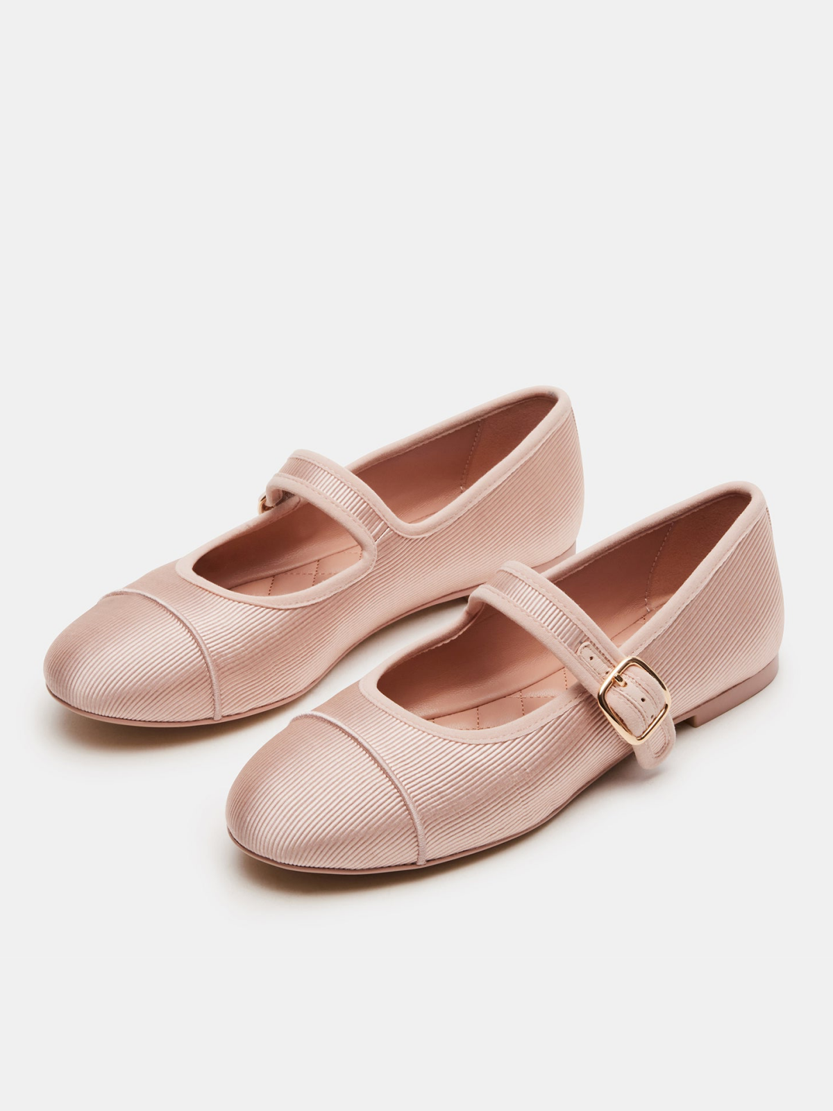 Blush Pink Cloth Round-Toe Bridge Strap Side Buckle Mary Janes Ballet Flats