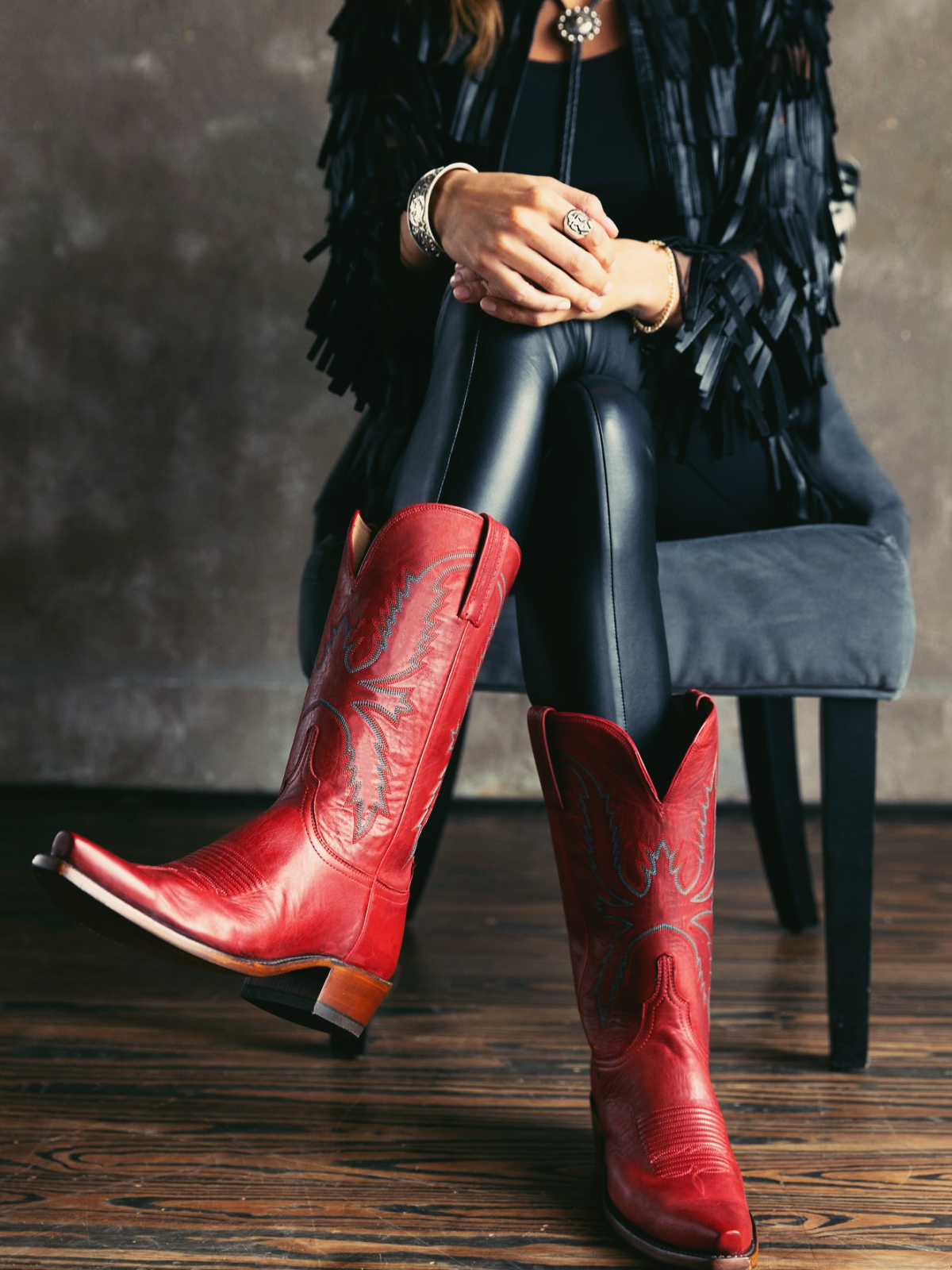 Red Embroidery Snip-Toe Cowgirl Boots Wide Mid Calf Western Tall Boots