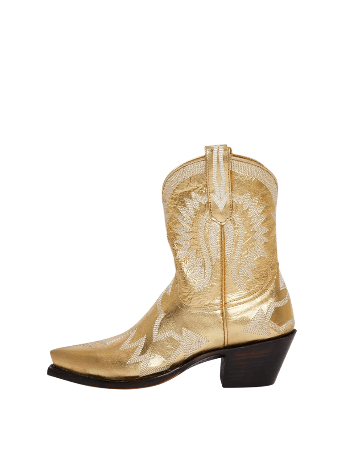 Metallic Embroidery Snip-Toe Wide Mid Calf Cowgirl Boots - Gold