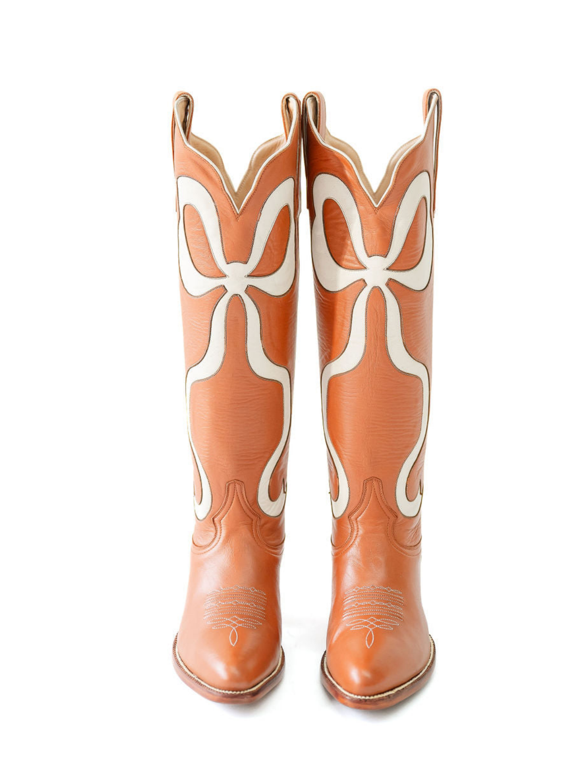 Latigo Almond-Toe Wide Calf Western Boots Knee High Tall Boots With Ivory Bowknot Inlay