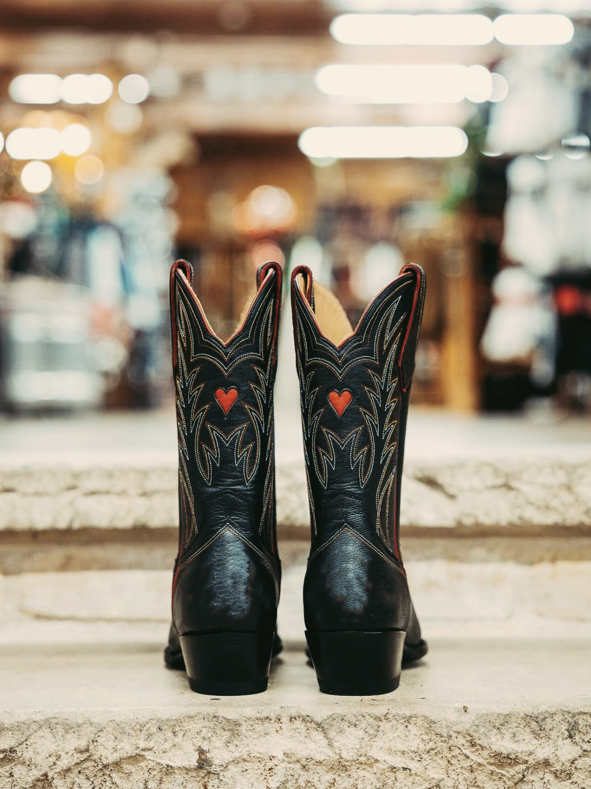 Black Heart Inlay Embroidery Snip-Toe Wide Calf Cowgirl Boots