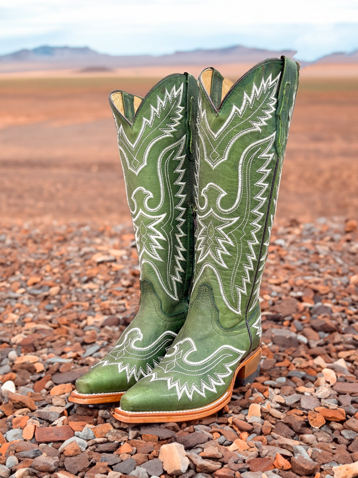 White Eagle Embroidery Snip-Toe Wide Calf Knee High Tall Cowgirl Boots - Green