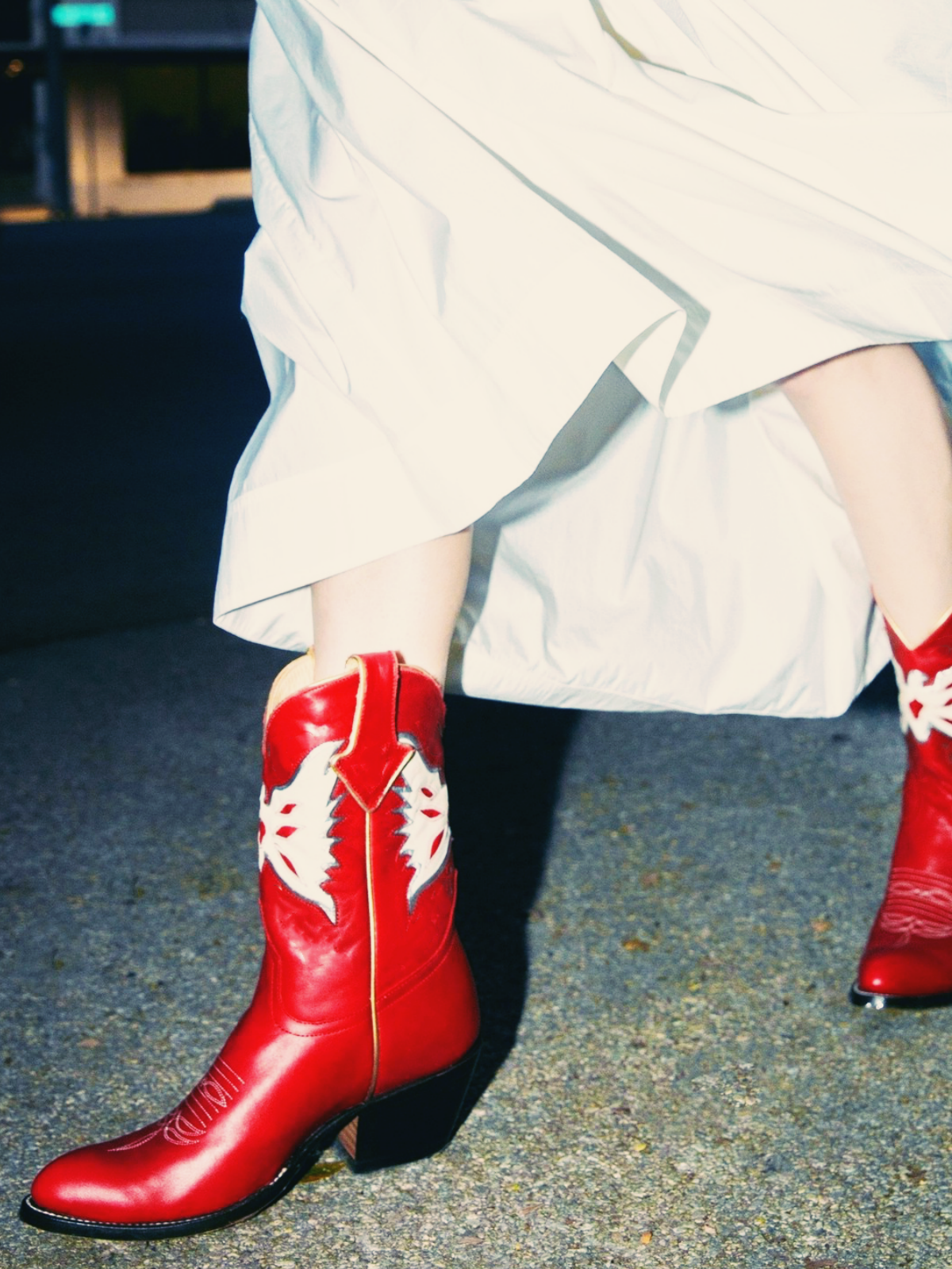 Red Thunderbird Inlay Almond-Toe Wide Mid Calf Western Cowgirl Boots