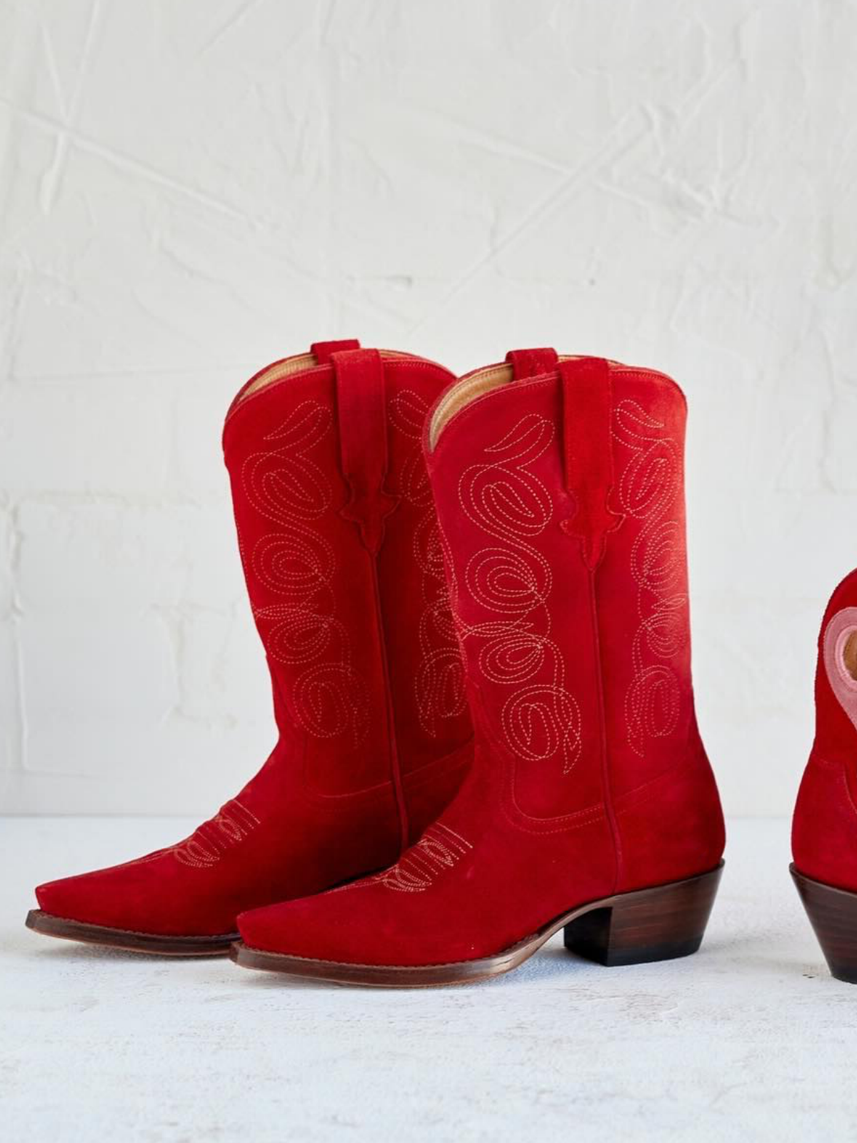 Red Faux Suede Embroidery Cowgirl Boots Wide Calf Western Boots