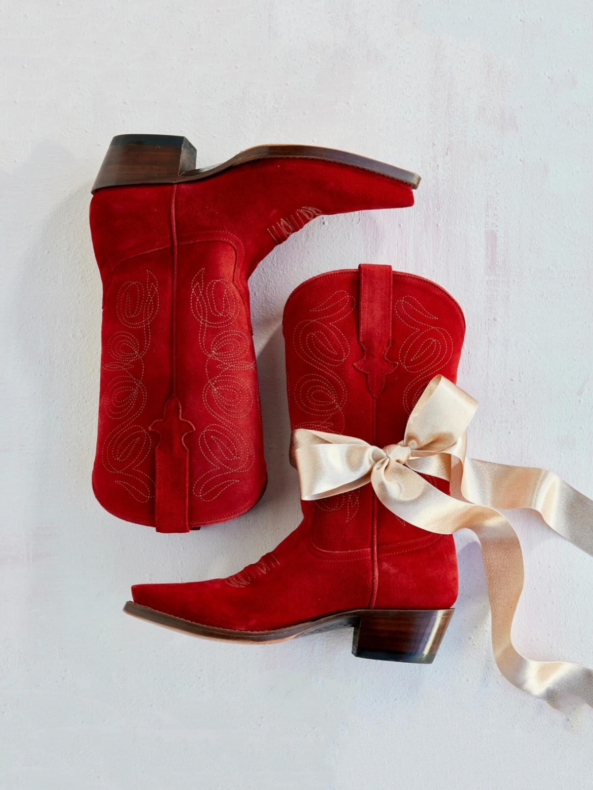 Red Faux Suede Embroidery Cowgirl Boots Wide Calf Western Boots