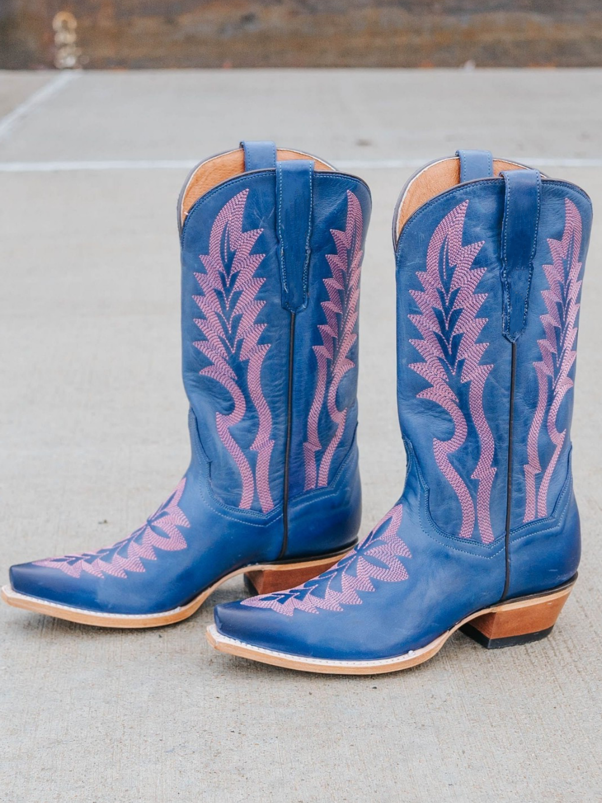 Blue Leaf Embroidery Snip-Toe Tall Wide Mid Calf Cowgirl Boots