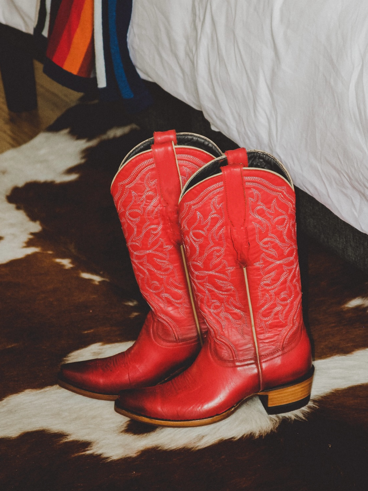 Burnish Red Vegan Leather Snip-Toe Embroidery Wide Mid Calf Cowgirl Tall Boots