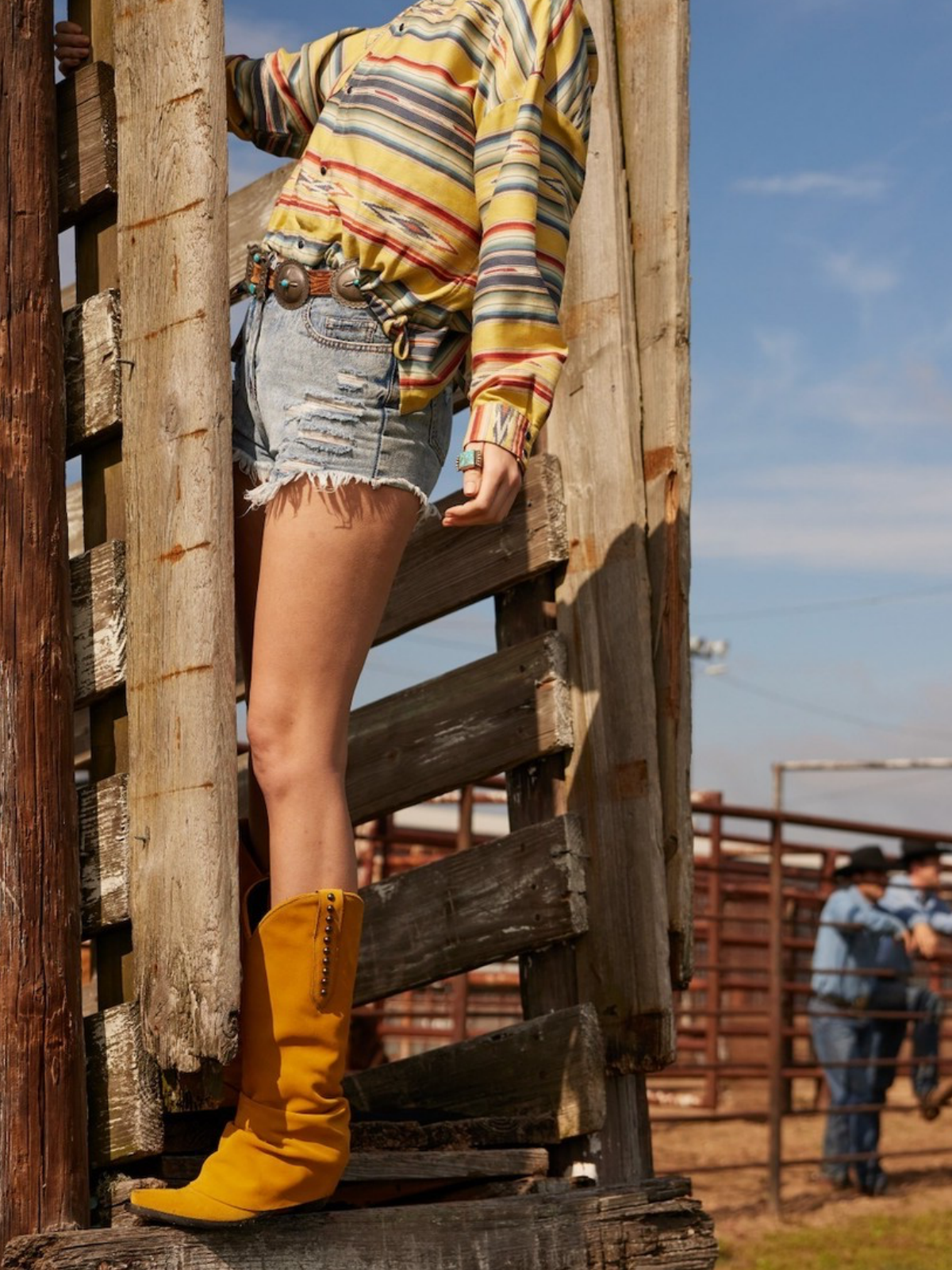 Yellow Faux Suede Snip-Toe Studded Tall Wide Mid Calf Fold-Over Slouch Cowgirl Boots