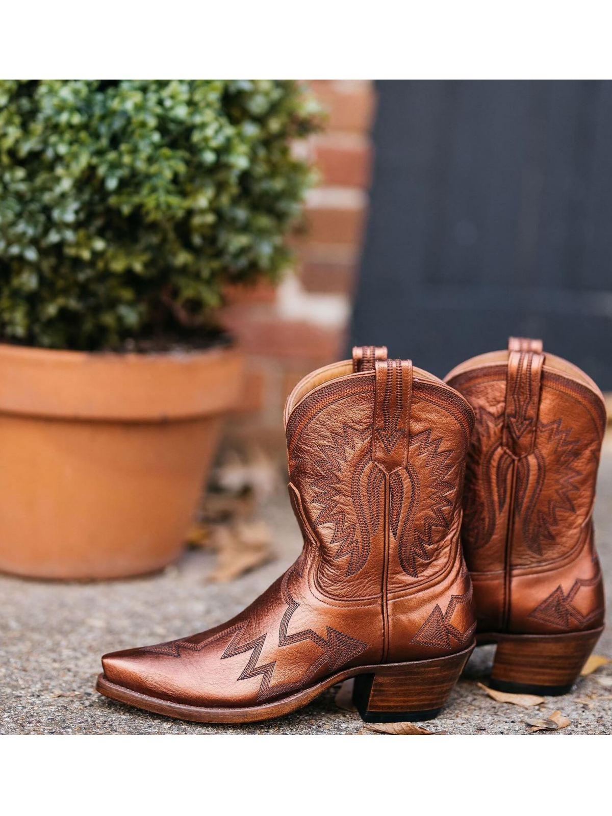 Metallic Embroidery Snip-Toe Wide Mid Calf Cowgirl Boots - Burnt Orange