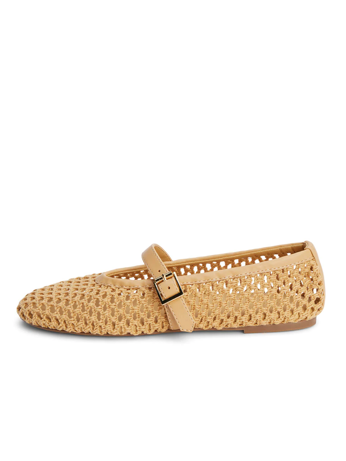 Beige Braided Boho Ballet Flats Round-Toe Mary Janes With Buckled Strap