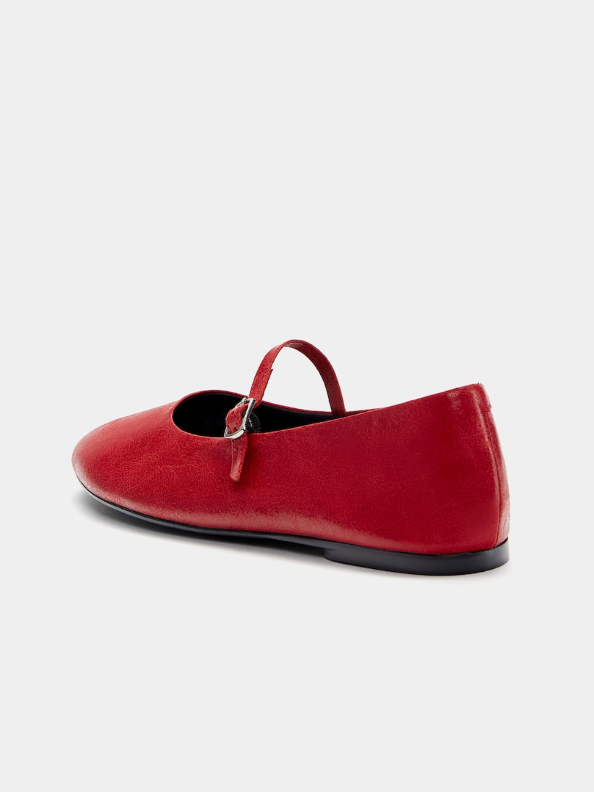 Buckled Detailed Strappy Oval Ballet Flats Mary Janes In Red