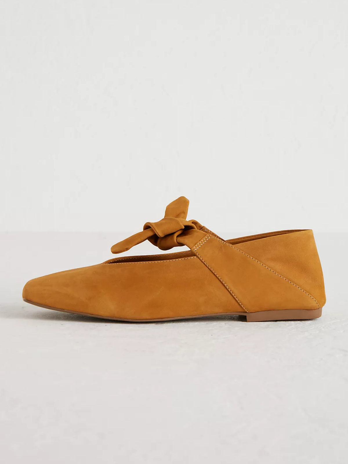 Tawny Faux Suede Square Toe Knot Bow Mary Janes Tied Flats Slippers