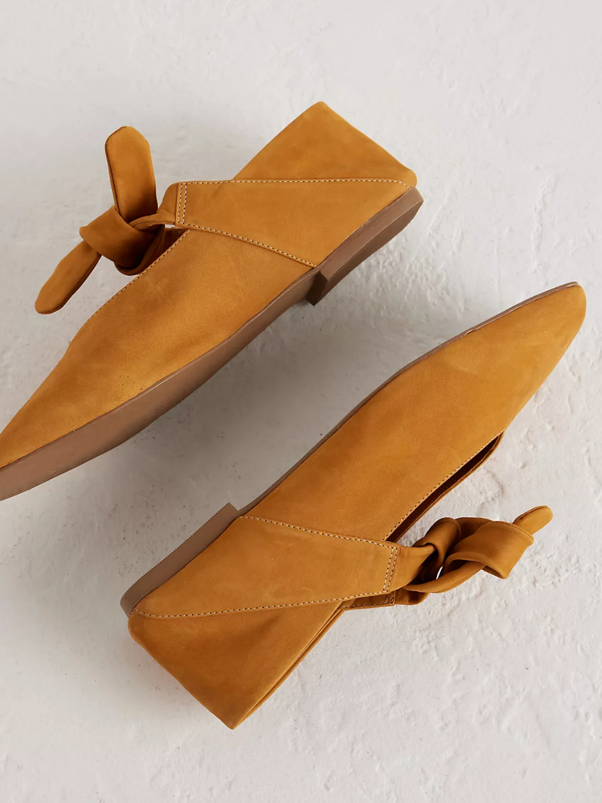 Tawny Faux Suede Square Toe Knot Bow Mary Janes Tied Flats Slippers