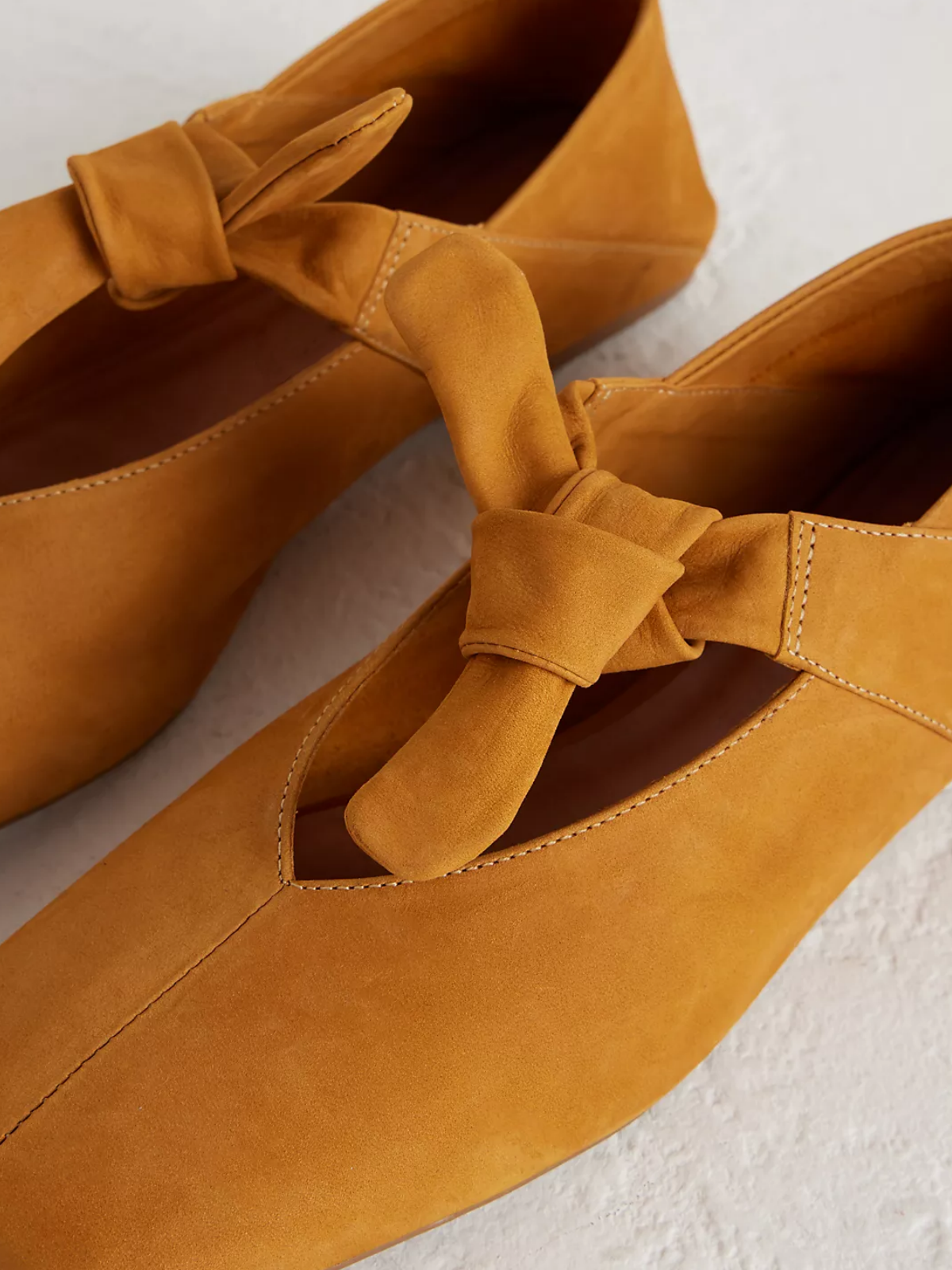 Tawny Faux Suede Square Toe Knot Bow Mary Janes Tied Flats Slippers