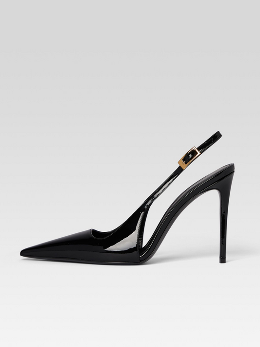 Patent Black Pointed-Toe Slingback High Heels