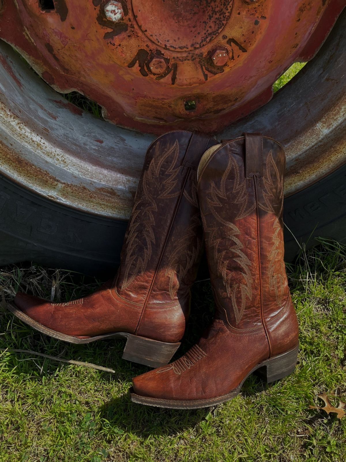 Classic Embroidery Snip-Toe Wide Mid Calf Tall Cowgirl Boots - Chocolate