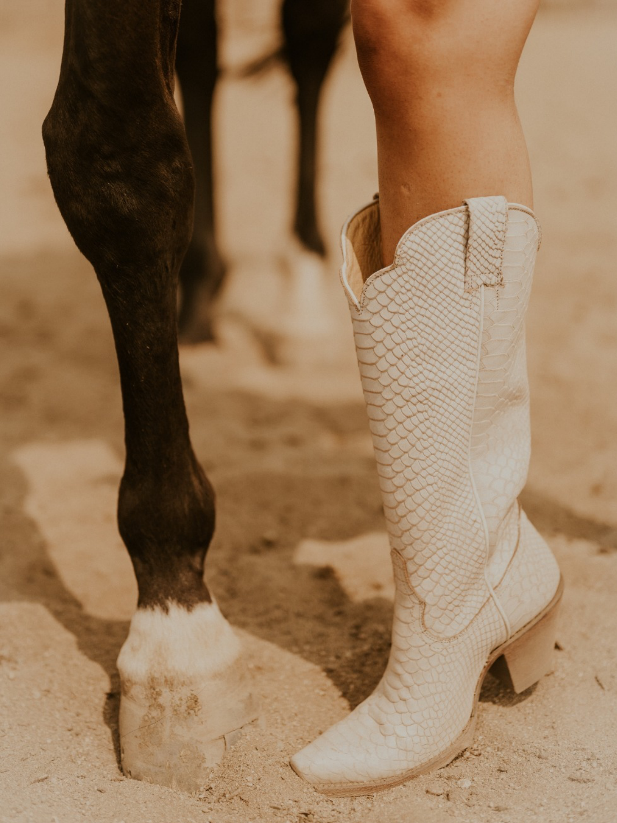 Ivory Snakeskin Snip-Toe Wide Mid Calf Tall Cowgirl Boots