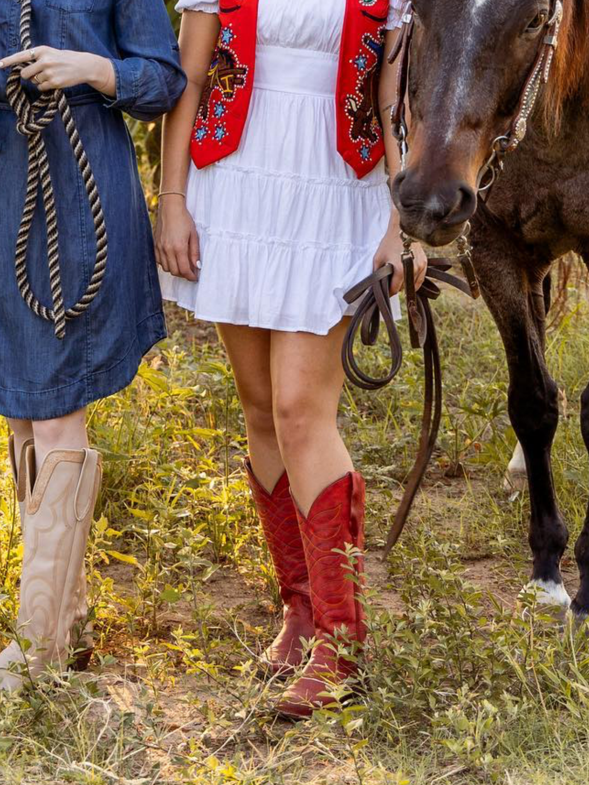 Red Round-Toe Embroidery Wide Mid Calf Tall Cowgirl Boots