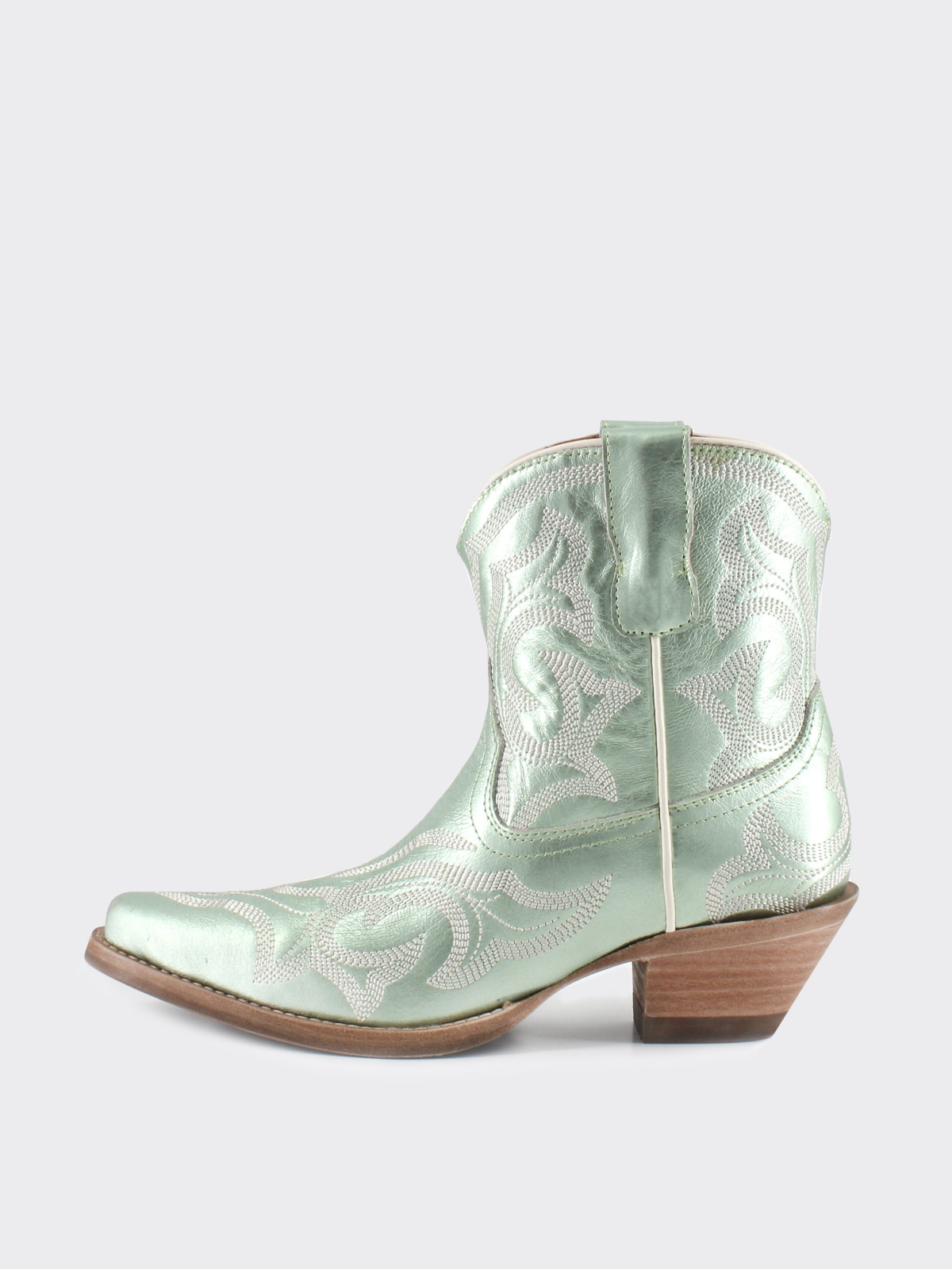 Embroidery Snip-Toe Wide Mid Calf Western Boots For Women - Metallic Mint Green