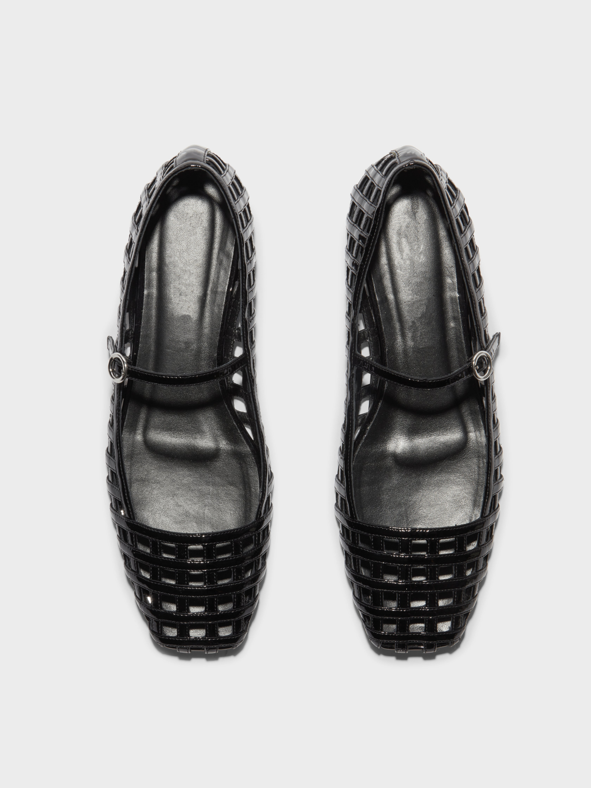 Patent Black Flats Square-Toe Cutout Mary Janes With Buckled Strap