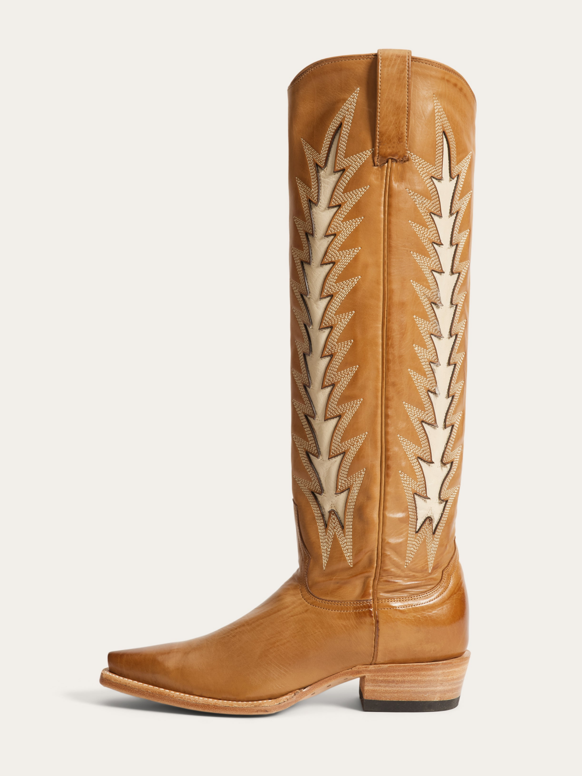 Brown Snip-Toe Inlay Embroidery Wide Calf Tall Knee High Cowgirl Boots