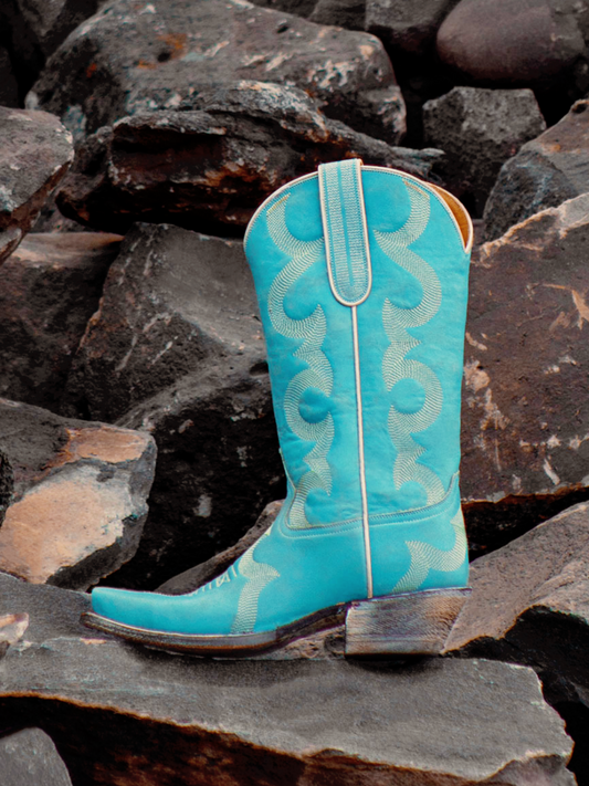 Powder Blue Embroidery Snip-Toe Tall Wide Mid Calf Cowgirl Boots