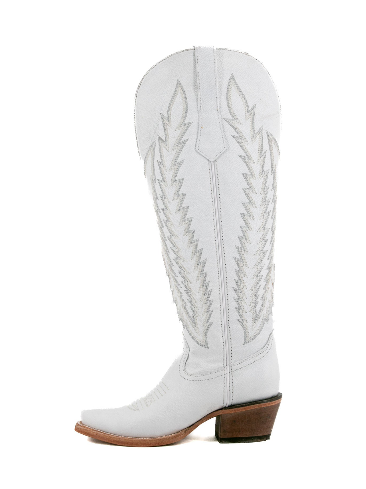 White Embroidery Snip-Toe Half-Zip Western Knee High Tall Boots