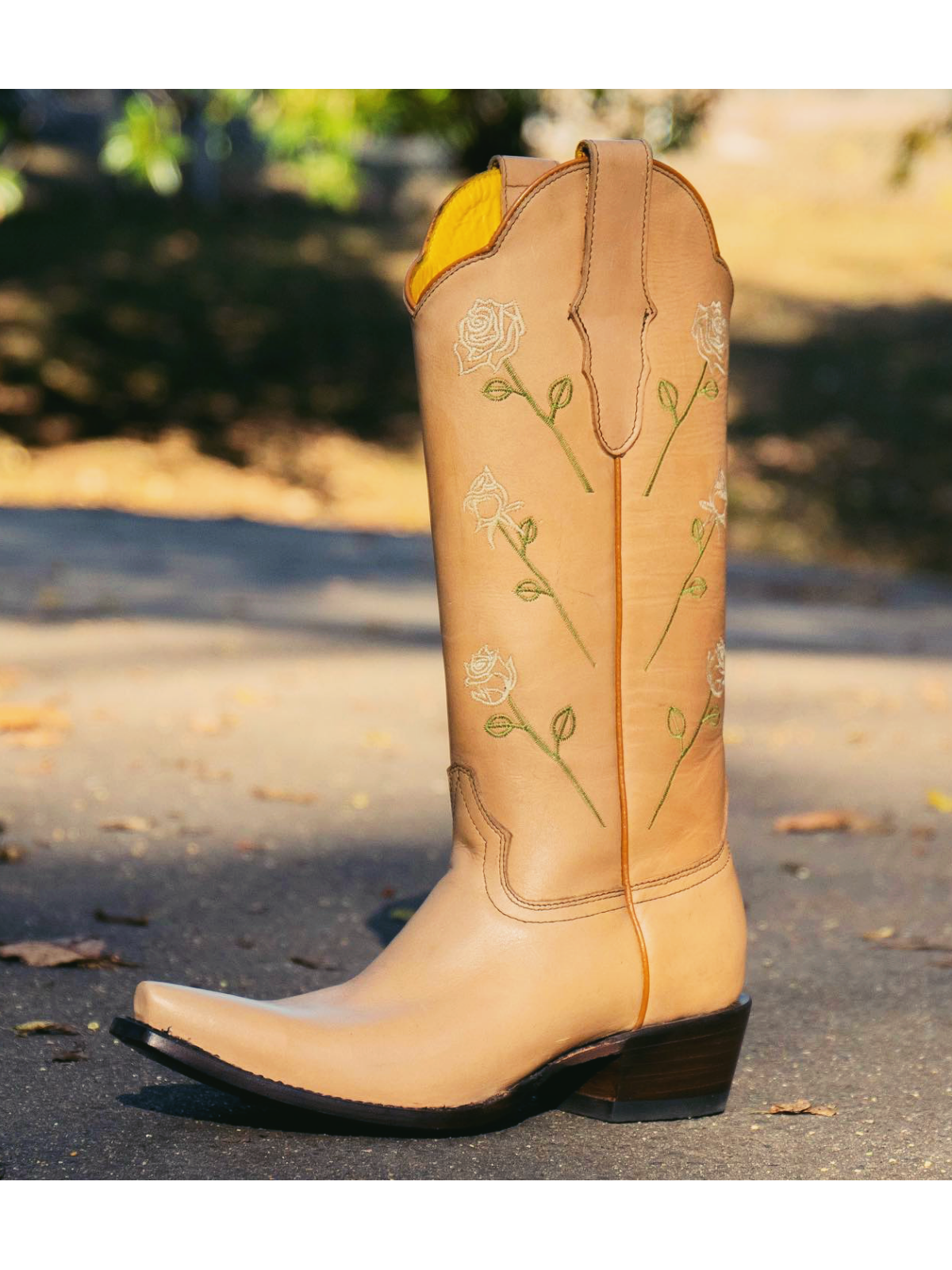 Apricot Rose Embroidered Snip-Toe Wide Mid Calf Western Cowgirl Boots