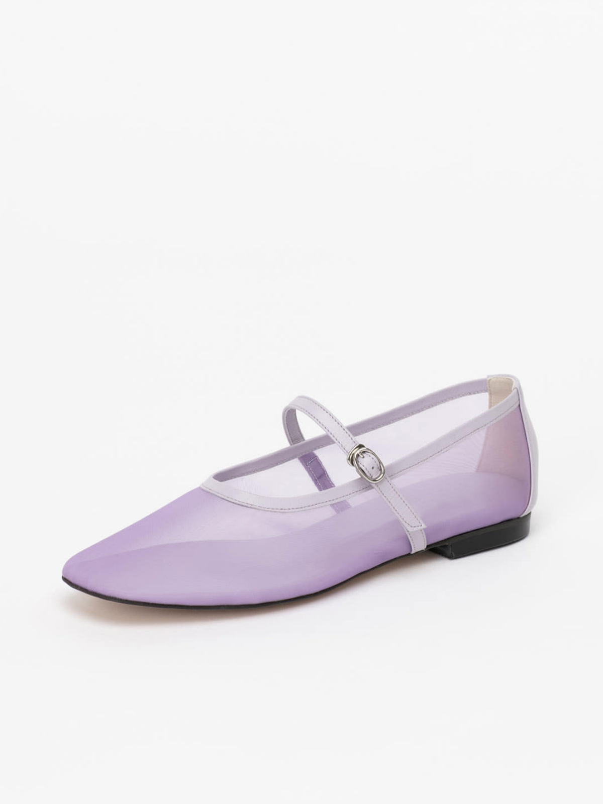 Lilac Purple Mesh Square-Toe Flats Mary Janes With Adjustable Strap