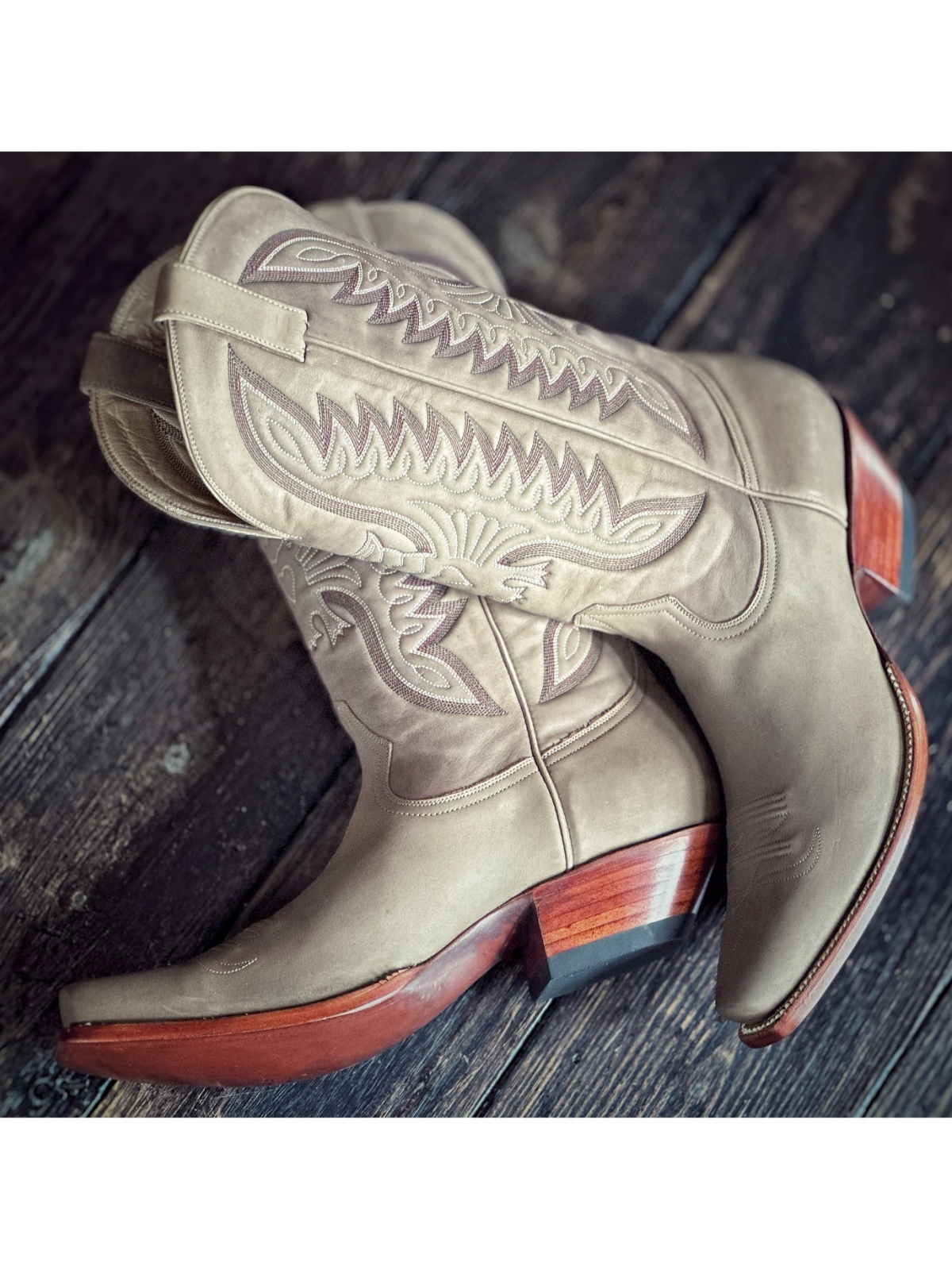 Light Brown Eagle And Heart Embroidery Snip-Toe Wide Mid Calf Tall Cowgirl Boots