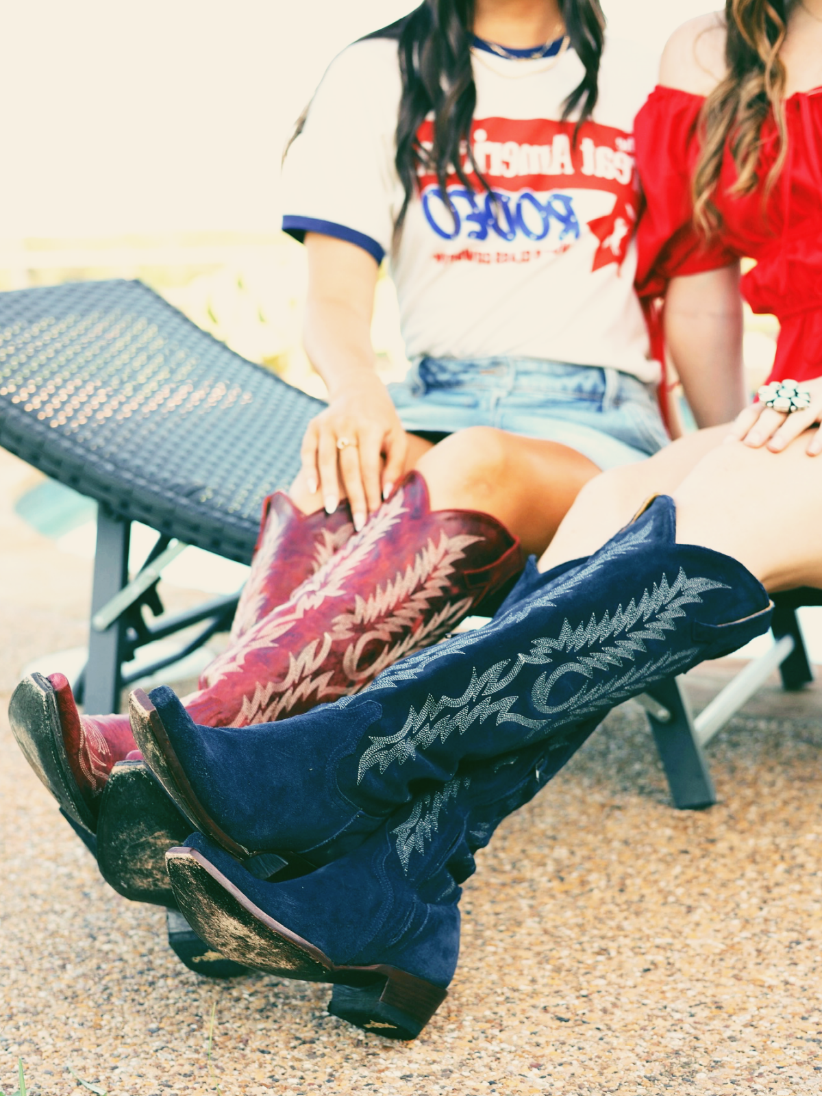 Dark Blue Faux Suede Embroidery Snip-Toe Half-Zip Western Boots Knee High Tall Boots