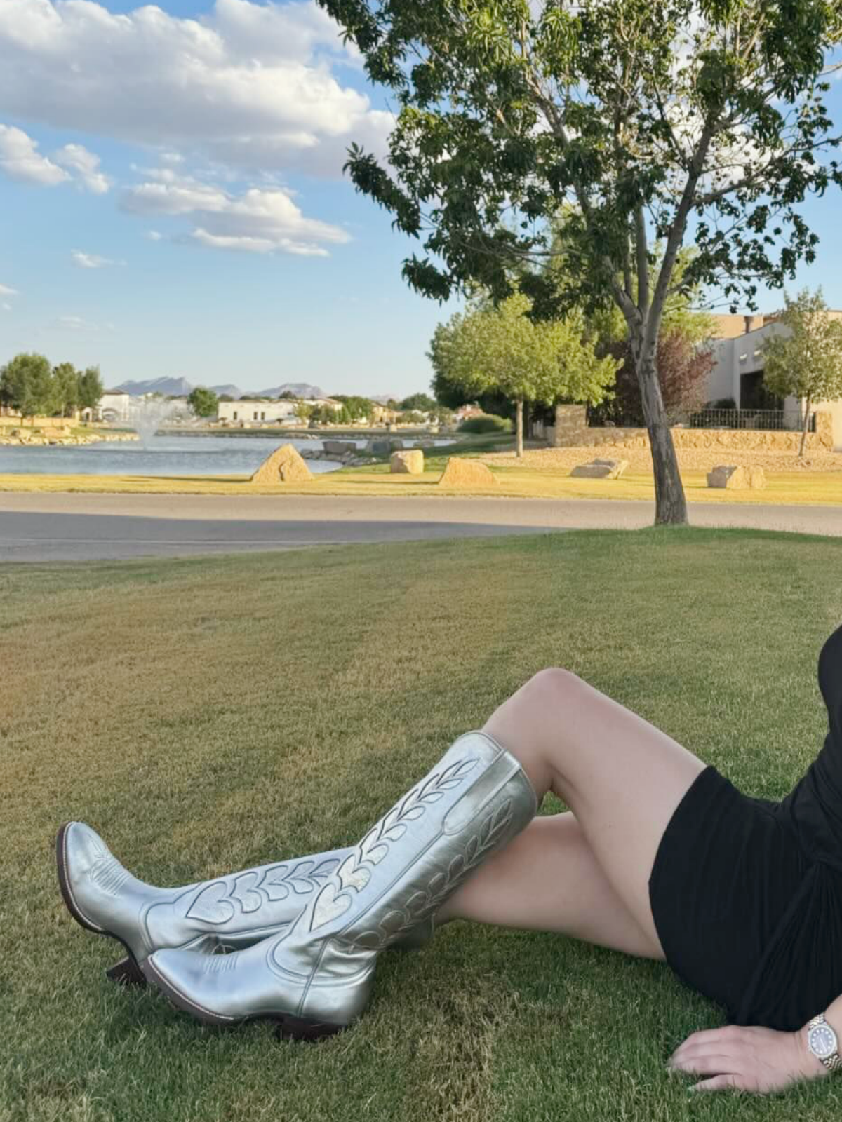 Metallic Heart Inaly Almond-Toe Wide Mid Calf Tall Cowgirl Boots - Silver