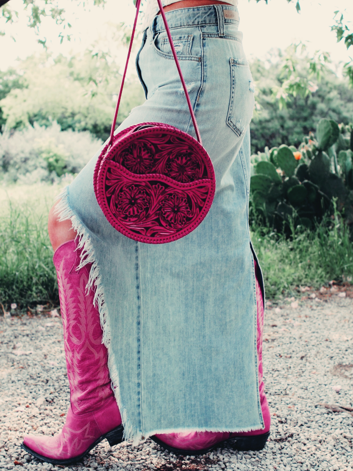 Hot Pink Crinkle Embroidery Snip-Toe Half-Zip Western Boots Knee High Tall Boots