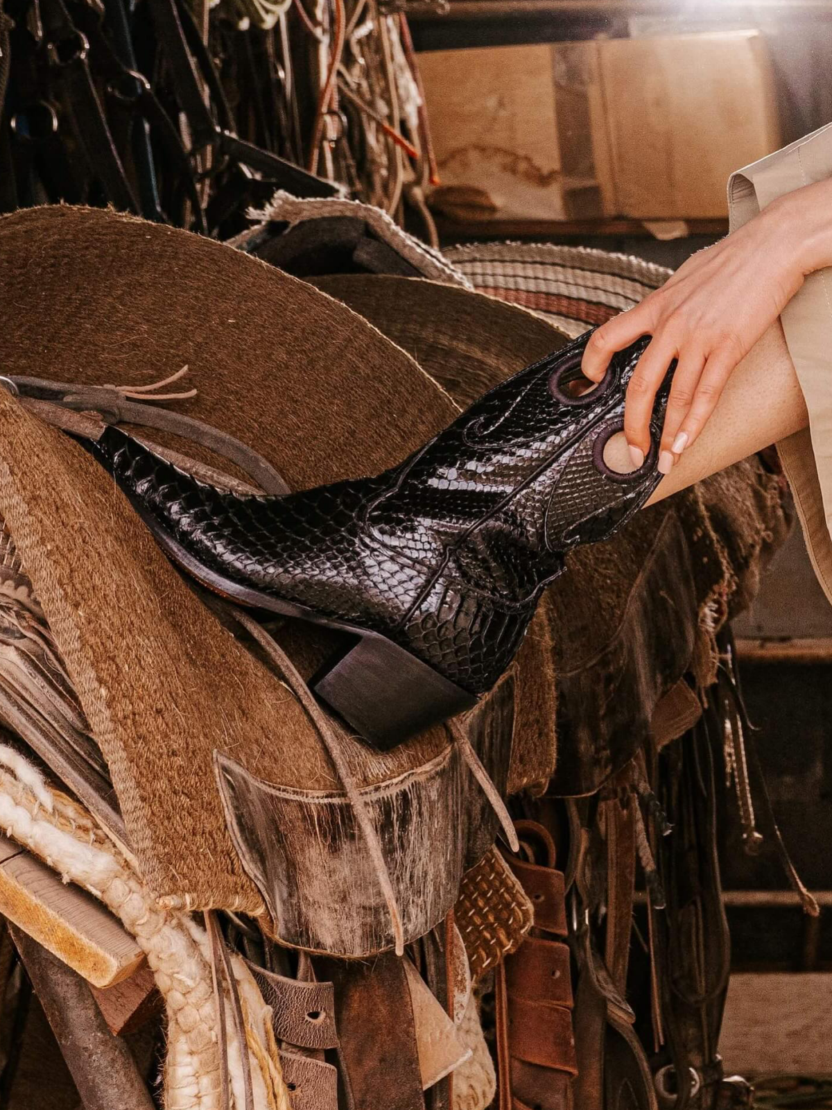 Black Snakeskin Paisley Cutout Snip-Toe Wide Mid Calf Cowgirl Boots