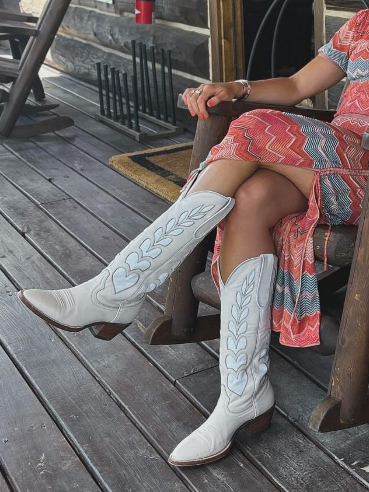 Heart Inaly Almond-Toe Wide Mid Calf Tall Cowgirl Boots - Cream