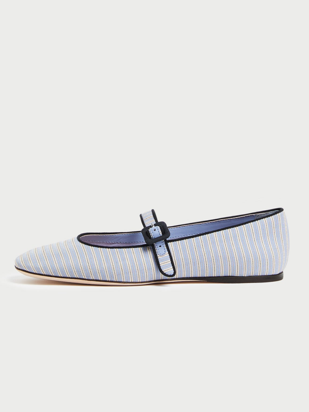 Light Blue Cloth Square-Toe Adjustable Bridge Strap Mary Janes Ballet Flats