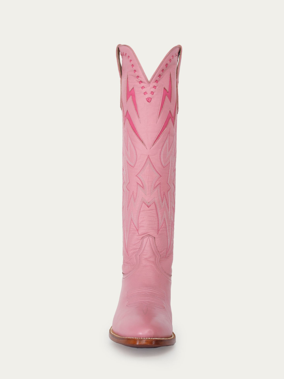 Fuchsia Lightning Inlay Stitch Embroidery Almond-Toe Wide Mid Calf Tall Cowgirl Boots - Pink